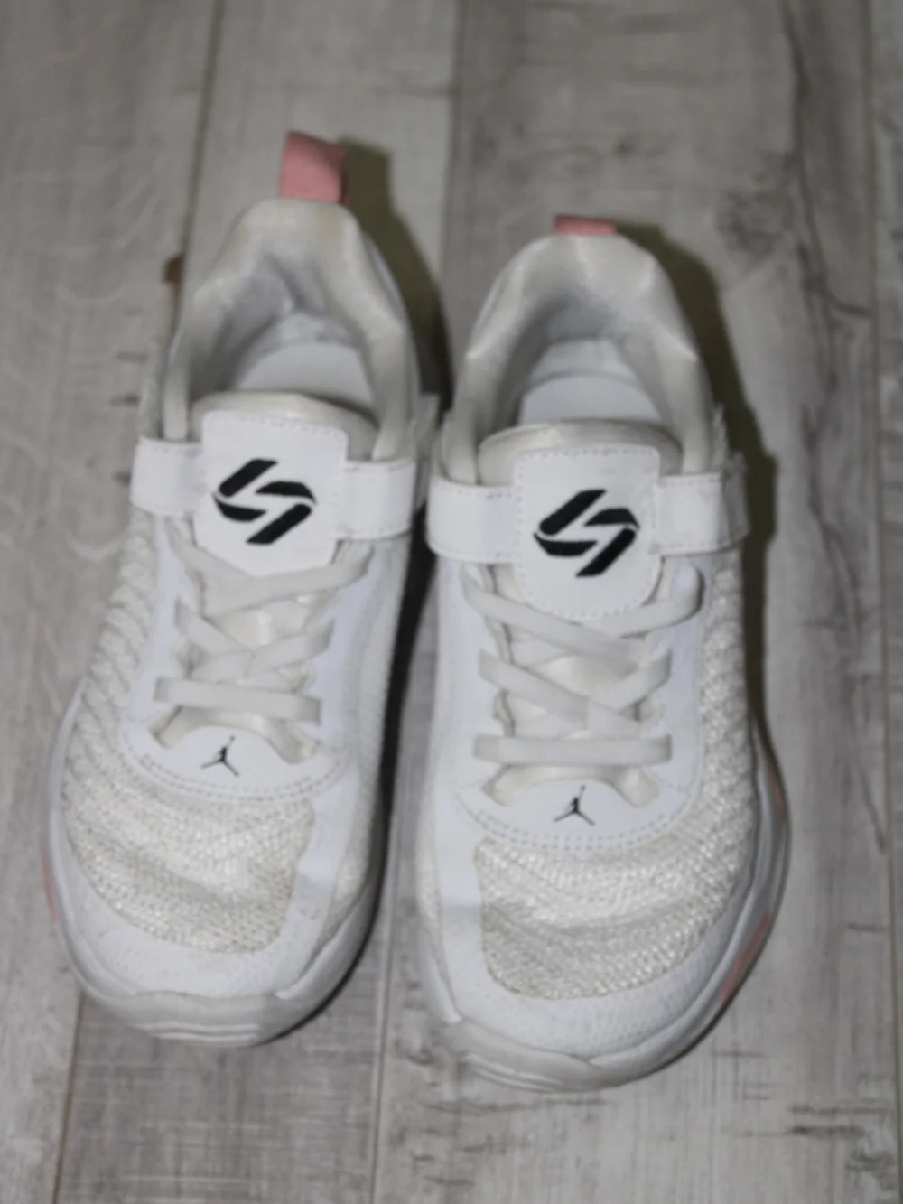 Jordan Kids White Sneakers with Light Pink Accents 13/13.5